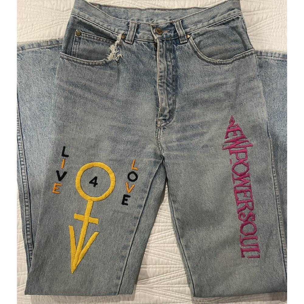 Vintage Pepe Jeans London Custom Denim LIVE 4 LOVE Symbols 90s Y2K Streetwear